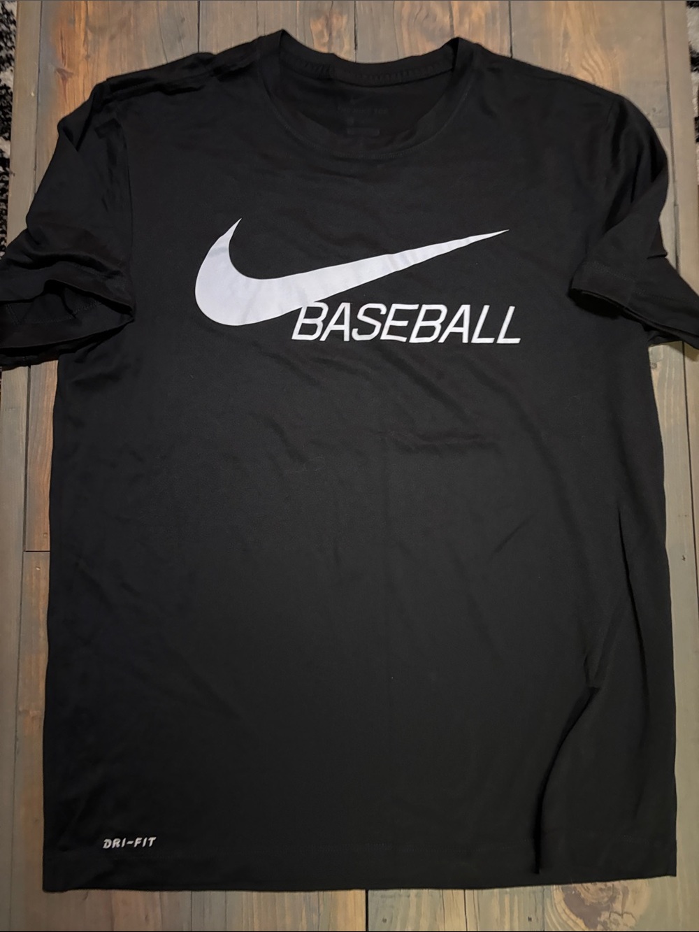 Nike Black Short Sleeve Baseball Tee with White Swoosh